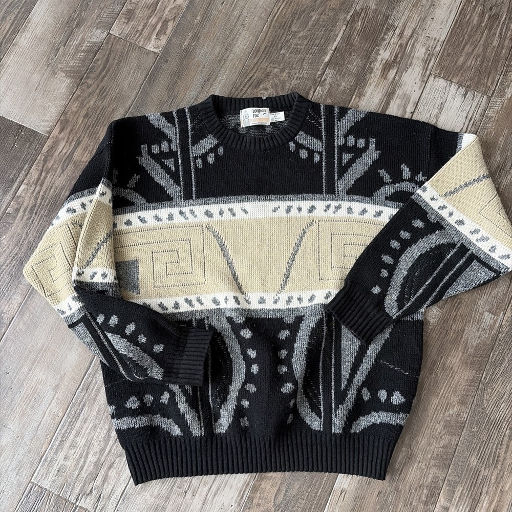 Vintage London Fog Acrylic Wool Crewneck Grandpa Sweater Mens XL Made In USA